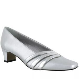 NEW Easy Street Squared Toe Slip-On Pumps Entice Silver Satin Size 9.5WW